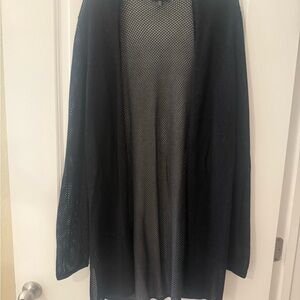 Eileen Fisher Black Open Knit Long Cardigan